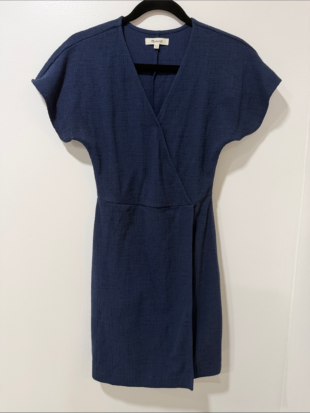 Madewell Navy Textured Wrap-Front Mini Dress